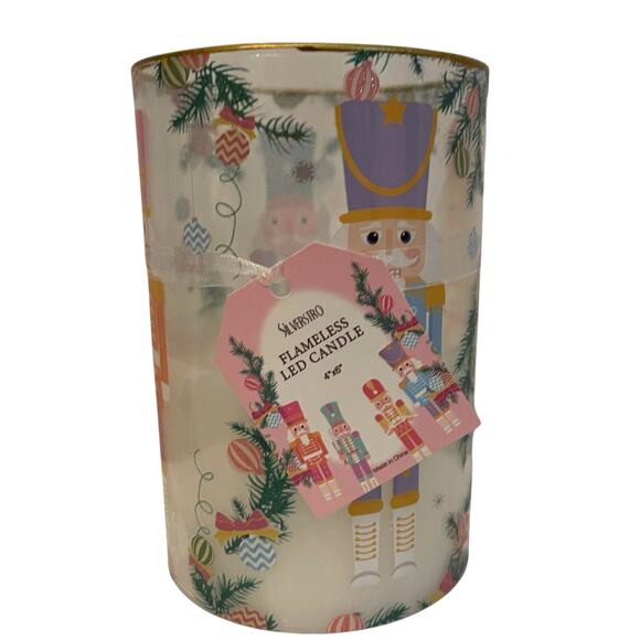 Pastel Christmas Nutcracker Flameless LED Glass Candle Holiday Decor New - Picture 3 of 14